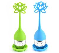 Silicone Tea Infusers with Stainless Steel Lid & Saucer, 2-Pack Loose Leaf Tea Steeper in Green & Blue