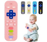 Silicone Teething Toy and Remote Control Sensory Teether for Infant Teething Relief - 3-6-12 Months Chew Toys for Newborn Girl Boy (Bright Pink)