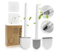 Silicone Toilet Brush, 2 Pack Toilet Brushes & Holders Loo Bathroom Flat Flexible Toilet Brush Dripless Wall Mounted Toilet Cleaner Brush Pliable Bristles for Corners Cleaning (Grey White)