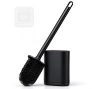 Silicone Toilet Brush and Holder, Flexible TPR Toilet Scrubber with Sealed Drip Tray, Wall Mounted & Freestanding Bathroom Cleaning Brush, Quick Drying, Long Handle, White