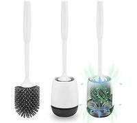 Silicone Toilet Brush, Toilet Brush with Holder, Wall Mounted & Standing Silicone with Quick Drying Holder Set for Bathroom - White (Black & White)