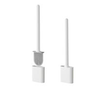 Silicone Toilet Brush with Quick Drying Holder - Flat Silicone Toilet Brush, Flexible Deep Clean Head, Anti-Drip Base and Flooring/Wall Mounted Options, No-Slip Long Handle Bathroom Cleaning Tool.
