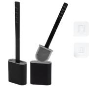 Silicone Toilet Brushes & Holders - Pack of 2 Long Non-Slip Handle, Flexible Bristles for Easy Cleaning - Modern Drip-Free Base, Durable Black Bathroom Toilet Brush Set With Holder