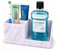 Silicone Toothbrush Holder, 21x9x9cm 4 Slots Toothbrush Organizer with Drainage Holes, Bathroom Accessories Vanity Organizer for Cosmetic, Makeup, Office Stationery Pencil(Purple marble veining)