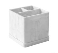 Silicone Toothbrush Holder 3 Slot Marble Drainage(White marble set) | Countertop organizer, fits electric brushes, holds toothpaste razors, keeps sink dry, modern style