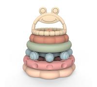 Silicone Tower Shape Teether with Sensory Learning 6 Months+, A | Tower-Shaped Silicone Stacker with Teething Relief for Newborns Infants Sensory Toy Learning Stacking Toy