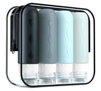 Silicone Travel Bottles 90 ml Set, Gemice 4-Piece Leak-Proof Travel Container and Toiletries Set, FDA Approved Refillable Liquid Container for Shampoo, Cream, Conditioner, Body Care