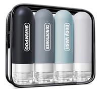 Silicone Travel Bottles for Toiletries with Labels, 3oz TSA Approved Squeezable Travel Size Containers, Leak Proof Travel Shampoo and Conditioner Bottles with Toiletry Bag (4 Pack, Dark Color)