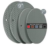 Silicone Trivet Mats, 2 Sizes 7 & 9 Inch Heat Resistant Silicone Hot Pads Pot Holders for Kitchen - Trivets for Hot Dishes, Multipurpose Non-Slip Heat Resistant Mat, Spoon Holder, Drying Mat(Gray)