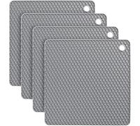 Silicone Trivets, 4 Pieces, Non-Slip, 18 cm, Honeycomb, Multi-Purpose, Spoon Rest, Kitchen and Dining Room (Square, Grey)
