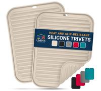Silicone Trivets for Hot Pans and Pots (2 Pack) - Multipurpose Silicone Heat Resistant Mat and Pot Holder Trivet (30 x 23cm) - Heatproof Mats for Kitchen by Linda's Essentials (Beige)
