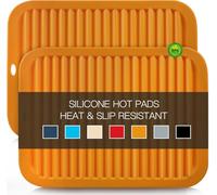 Silicone Trivets for Hot Pots and Pans, 9 * 12" Orange Silicone Hot Pads Pot Holders for Kitchen, 2 Pack Silicone Trivet Mat for Hot Dishes, Hot Pot Mats Hot Plates for Table Hot Dishes, Jar Opener