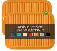Silicone Trivets for Hot Pots and Pans, 9 * 12" Orange Silicone Hot Pads Pot Holders for Kitchen, 2 Pack Silicone Trivet Mat for Hot Dishes, Hot Pot Mats Hot Plates for Table Hot Dishes, Jar Opener