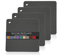 Silicone Trivets for Hot Pots and Pans, Multi-Purpose Trivet Mat for Hot Dishes Set of 4, Heat Resistant Durable Flexible Silicone Pot Mat for Countertop, Easy to Wash and Dry, Dark Gray, Square