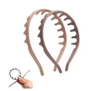 Silicone U Shape Fashion Tooth Hair Comb Headband, 2026 New Zig Zag High Cranium Head Bands for Women's Hair Non Slip, Reversible Headbands with Teeth Pack of 2(Beige+khaki)
