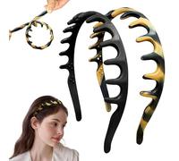 Silicone U Shape Headbands for Women, 2026 New Zig Zag High Cranium Non Slip Comb Headband with Teeth Non-Crackable Hair bands for Women's Hair Fashion Accessories (Black+Amber)