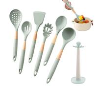 Silicone Utensil Set | 7 Piece Set with Long Handle, Food, Kitchen Tools Set with Organizer Holder - for Non-Stick Pots Pans, Baking, Mixing, Home, Rest