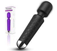 Silicone Vibrator with 20 Vibration Modes, Black Clitoris Massage Stick, Sex Toy with 8 Vibration Speeds, Waterproof Vagina Nipple Stimulator for Women, Under 50 Decibels (L)