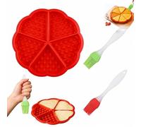Silicone Waffle Moulds Heart Shaped 3 Pieces Red - 17.5 x 17.5 cm - 5 Mini Compartments - with 2 Baking Brushes - for Oven, Microwave and Dishwasher Safe - Ideal for Home Baking and Parties