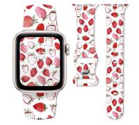Silicone Watch Band Compatible with Apple Watch 38mm 40mm 41mm 42mm, for Series Ultra 2/1 SE 10 9 8 7 6 5 4, Soft Adjustable Replacement Strap (hand drawn beautiful strawberries)