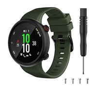 Silicone Watch Band Compatible with Garmin Forerunner 45 / Swim 2 - Black Brushed Stainless Steel Buckle, Pattern 1, Strap