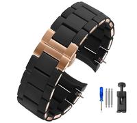 Silicone Watch Strap, for Armani Ar5920 5919 5859 5867 White Rubber Clad Steel Men Women Watchband Accessories 20mm23mm Wristband (Color : Black-rose gold, Size : 20mm)