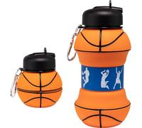 Silicone Water Bottle, Foldable BPA Free, Dishwasher-Safe Sports Bottle for School, Leisure and Sports, Including Carabiner Hook, Foldable Bottle, Basketball