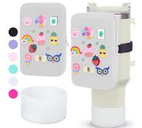 Silicone Water Bottle Pouch for Stanley Cup,Compatible with Stanley Cup Water Bottle Tumbler Pouch Purse Wallet Accessories 10PCS Charms & Boot (White)