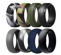 Silicone Wedding Ring for Men, Breathable Rubber Wedding Bands for Crossfit Fishing Hunting-8 Pack (Camo,Navy Blue, Olive Green, Dark Grey, Black, Size 10 - (19.76 mm))