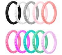 Silicone Wedding Rings for Women, 10pcs Thin Stackable Rubber Ring Set 3mm Width Simple Stepped Silicone Ring Bands for Couples Size 5-10, Silicone, No Gemstone