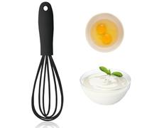 Silicone Whisk, Balloon Whisk, Heat Resistant Kitchen Whisks, Milk and Egg Beater Blender, Cookware Mini Hand Whisk for Mixing Cooking Baking Hot Chocolate - Black
