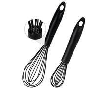 Silicone Whisk Set, 2 Pieces, Black Whisk, Silicone Wires, Balloon Whisk for Mixing, Whisking, Beating, Frothing and Stirring (8.5 Inches, 10 Inches)