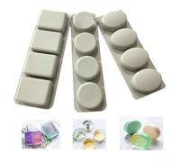 Silicone with Four Holes for DIY Soapmaking, Cake Decoration, Chocolate, Fondant and Ice Cube Crafting in Square, Round and Oval Shapes (Round)