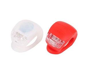 Silicone Wrap-Around Band LED Bike Lights - Front & Rear - 2 Super-Bright LED - Lithium Wafer Batteries Included