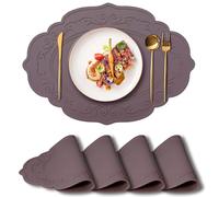 Siliconety Silicone Placemat Dining Table Mats Set of 4 Heat-Resistant Silicone Mat for Kitchen Worktop Protector Dining Table Restaurant Outdoor 30 * 43cm (cameo brown)