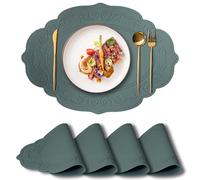 Siliconety Silicone Placemat Dining Table Mats Set of 4 Heat-Resistant Silicone Mat for Kitchen Worktop Protector Dining Table Restaurant Outdoor 30 * 43cm (dark green)