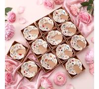 SiliFine 12 Pcs Wildflower Ceramic Bowls, 3.3" | Floral Favor for Bridal Baby Shower Guests, Small Sauce Bowls for Pooja Birthday Party, Bulk Gift Set with Boxes