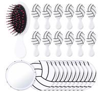 SiliFine 12 Set Volleyball Gifts for Team Bulk Include 12 Pcs Volleyball Hair Brush Air Cushion Hair Brush and 12 Pcs 2.76 Inch Volleyball Compact Mirror Round Makeup Mirror for Team Girl Player