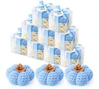 SiliFine 12 Sets Blue Pumpkins Baby Shower Favors a Little Pumpkin Is on The Way Assorted Autumn Crochet Decor for Fall Halloween Thanksgiving Birthday Baby Shower Party Favors