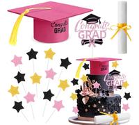 SiliFine 18 Pcs Graduation Cake Kit Included Felt Graduation Cap Diploma Glitter Star Shape Cupcake Toppers Decoration for 2026 Senior School University College Grad Party Supplies (Pink)