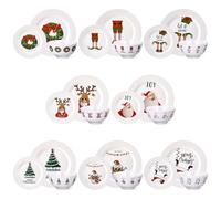 SiliFine 24 Pcs Christmas Melamine Dinnerware Set Service for 8 Guest, 10" Dinner Plates, 8" Salad Plates, 3"×6" Bowl, Santa Snowman Reindeer Xmas Tree, Festive Holiday Tableware for Family Party Gift