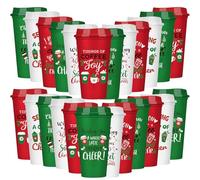 SiliFine 24 Pcs Christmas Reusable Coffee Cups Gift for Women 16 oz Plastic Coffee Cup Tumblers with Lid Thank You Travel Mug Gifts for Hot and Cold Drinks Holiday Party Supplies