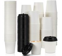 SiliFine 250 Pack 4 oz Disposable Espresso Cups with Lids Set Bulk Paper Coffee Shots Cups with Black Lids for Hot Chocolate, Tea, Cocoa Drinks and Cold Beverages for Travel Office