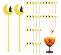 SiliFine 30 Pcs Halloween Swizzle Sticks Plastic Coffee and Cocktail Stirrers Fall Thanksgiving Drink Stirrers Cocktail Mixers for Halloween Fall Autumn Party Tea Coffee Bar Decoration(Moon and Cat)