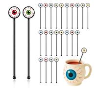 SiliFine 30 Pcs Halloween Swizzle Sticks Plastic Coffee and Cocktail Stirrers Fall Thanksgiving Drink Stirrers Cocktail Mixers for Halloween Fall Autumn Party Tea Coffee Bar Decoration(Horror Eyeball)