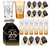 SiliFine 36 Set 25th Wedding Anniversary Party Favors 'We Still Do' Shot Glasses, Thank You Tags & Organza Bags
