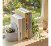 SiliFine 3D Printed Plant Pot Bookend Marble White with Hidden Water Tray | Novelty Dual Use Book End, Home Office Shelf Decor, Gift for Plant Reading Lovers, Plants Not Included