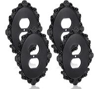SiliFine 4 Pcs Gothic Light Switch Cover Decorative Outlet Covers Wall Plate Victorian Gothic Home Decor Baroque Rococo Design Plug Plate Vintage Interior Kitchen Decor(Duplex Outlet,Black)