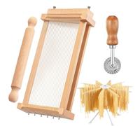 SiliFine 4 Pcs Pasta Maker Tool Set Include Chitarra Cutter Italian Pasta Guitar with Rolling Pin, Noodle Drying Rack, Ravioli Maker Cutter Making Tool for Spaghetti, Lasagna