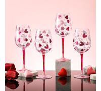 SiliFine 4 Pcs Valentine's Day Party Stemmed Wine Glasses Hand Painted Drinking Cup Wine Glasses for Birthday Theme Holiday Party Supply